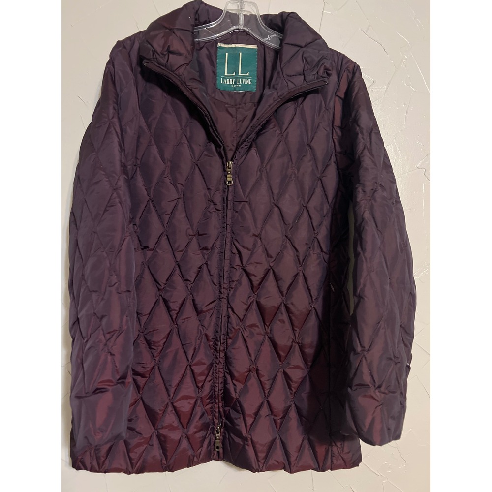 Larry Levine Quilted Down‎ Jacket Women Plum Excellent Diamond Puffer Coat